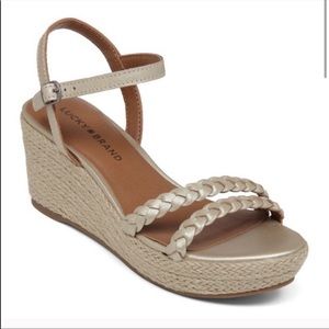 Lucky Brand Lyall Leather Braided Wedge Espadrille Sandals Size 6